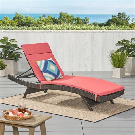 Salem Outdoor Brown Wicker Adjustable Chaise Lounge With Red Colored C