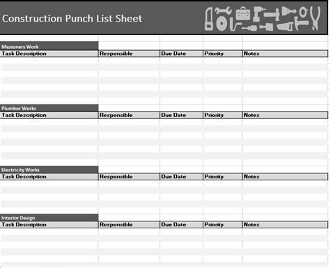 16 Free Construction Punch List Templates Ms Office Documents List