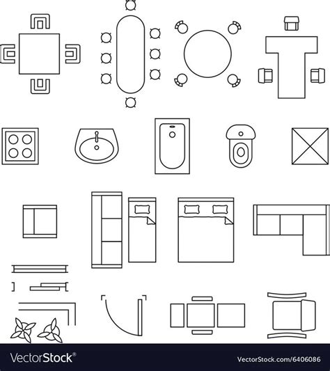 Furniture Linear Symbols Floor Plan Icons Vector Image AFFILIATE