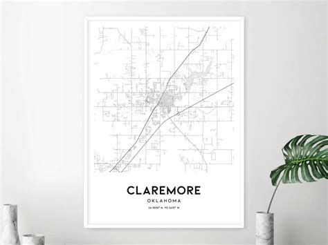 Claremore Map Print Claremore Map Poster Wall Art Ok City Etsy