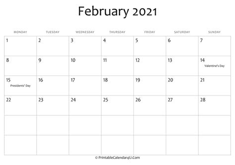 Editable February 2021 Calendar Word Print Each Month Separately And