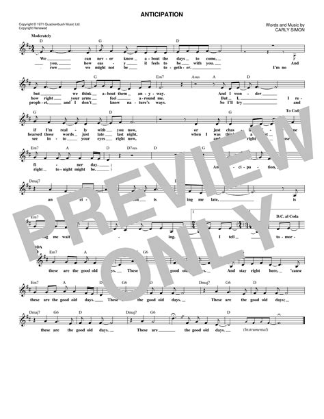 Carly Simon Anticipation Sheet Music Pdf Notes Chords Pop Score
