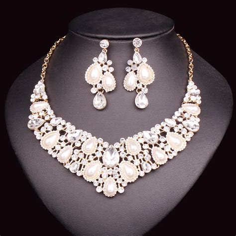 luxury imitation pearl jewelry sets for brides wedding party costume jewellery bridal necklace