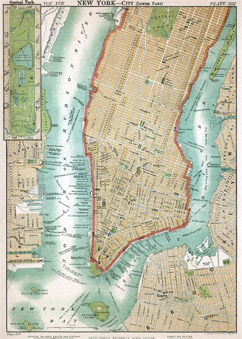 Old detailed map of Manhattan. Manhattan old detailed map ...