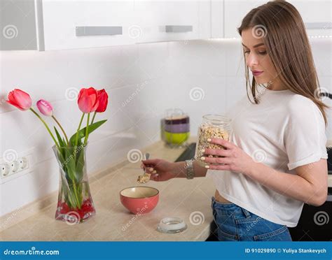 Woman Making Breakfast Stock Photo Image Of Kitchen