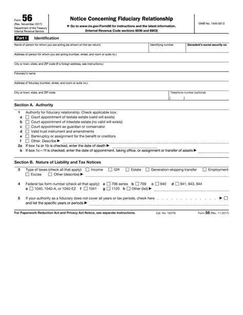 Fillable Irs Form 56 2017 2019 Online Pdf Template