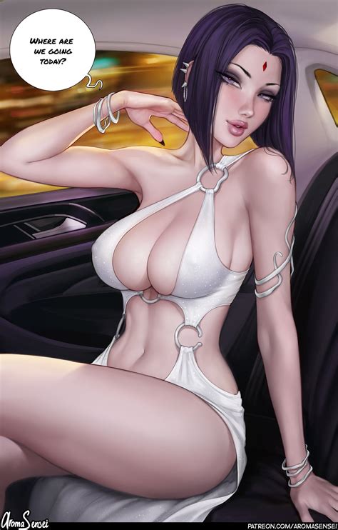 aroma sensei raven dc dc comics highres 1girl armband bracelet breasts cleavage