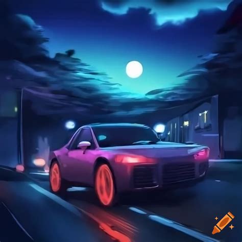 Anime Style Car Driving At Night