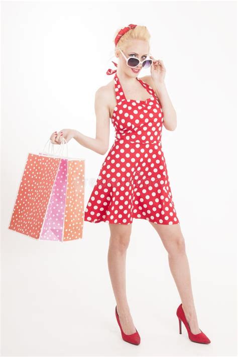 retro pin up girl shopping stock image image of style shopper 98206101