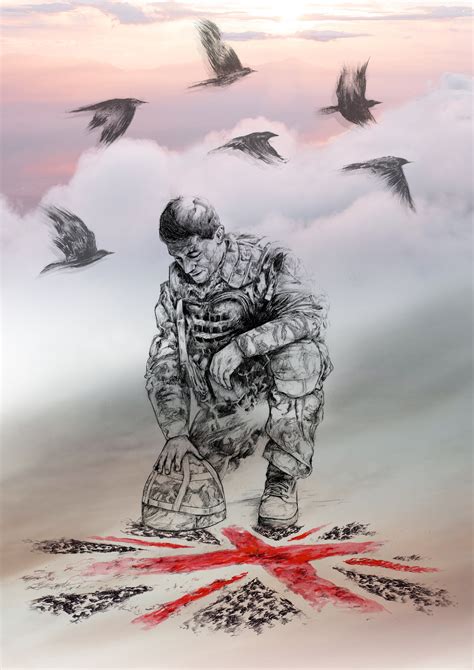 In Remembrance Kneeling Soldier A Unique Art Print To Commemorate