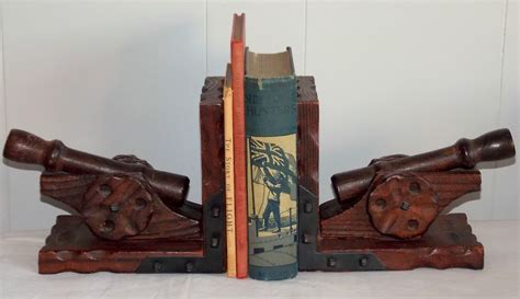 Vintage French Handmade Wooden Pair Of Cannon Bookends Handmade