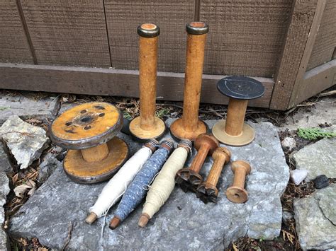 Vintage Wooden Sewing Spools Textile Bobbin Wood Spool Rustic Etsy