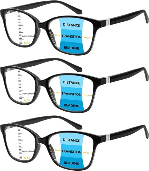 3 Pack Progressive Multifocus Reading Glasses Blue Light Blocking