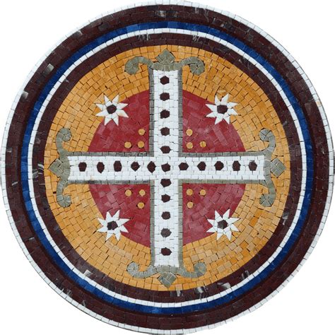 Cross Medallion Marble Mosaic Religious Mozaico