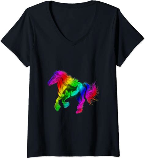 Womens Cute Horse Rainbow Horseback Riding Tees T V Neck