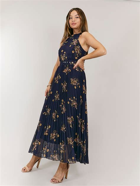 Luisa Belted Pleated Maxi Dress Navy Floral Print Pleated Maxi Dress Maxi Dress Maxi Dress