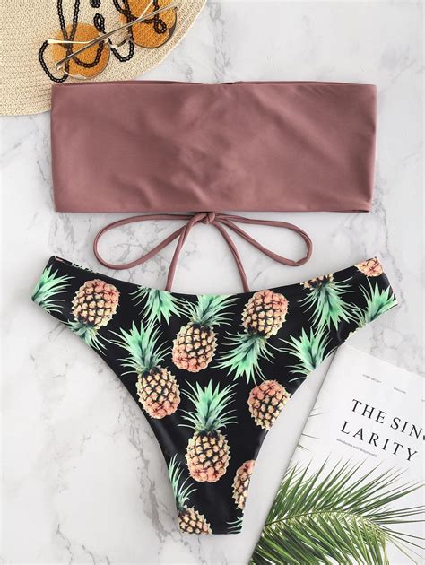 Lace Up Pineapple Bikini Set Black Rosy Finch Rubber Ducky Yellow