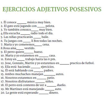 Adjetivos Posesivos Spanish Possessive Adjectives Worksheet By F