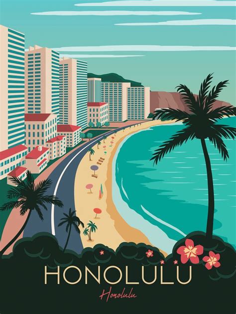 hawaii travel poster vintage retro wall art honolulu map tropic poster vintage retro vintage