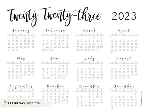 2023 Calendar Printable Cute And Free 2023 Yearly Calendar Templates