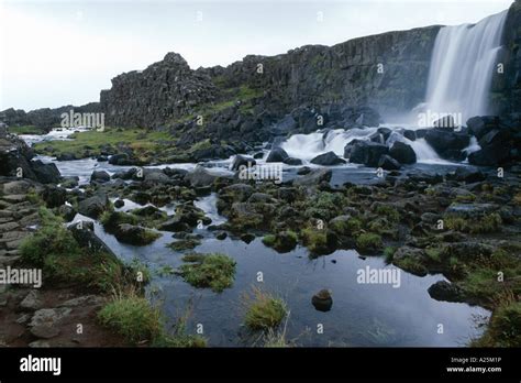 Waterfall At Almannagj Iceland Pingvellir Stock Photo Alamy