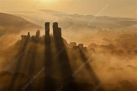 Corfe Castle At Dawn England Uk Stock Image C0549250 Science