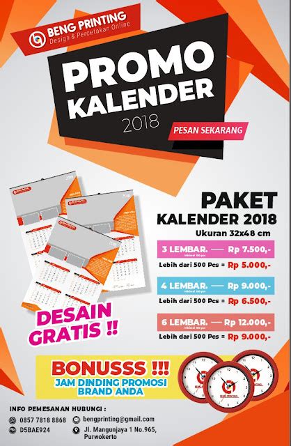 Promo Cetak Kalender 2018 Percetakan Online Beng Printing