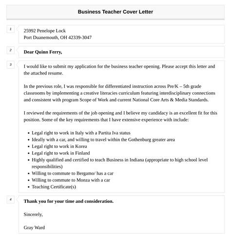 Business Teacher Cover Letter Velvet Jobs