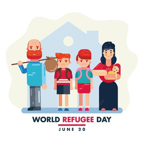 Día Mundial Del Refugiado 20 De Junio Familia De Personas En Crisis De Guerra Ilustración
