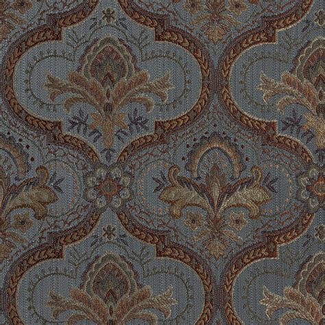 Denim Blue Damask Damask Upholstery Fabric By The Yard