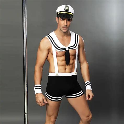 MQUPIN PCS Men Pirate Costume Hot Erotic Sexy Slim Fit White Seaman Uniform Carnival Festival