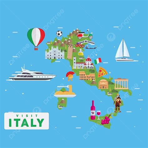 Italy Famous Tourist Destination Map Illustration Landmark Italy