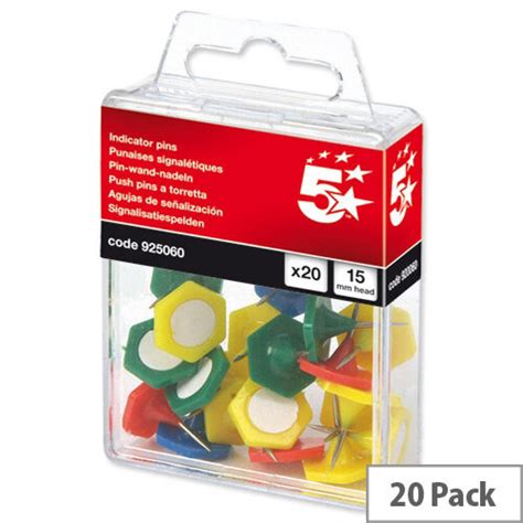 Indicator Pins 15mm Head Assorted Pack 20 5 Star Hunt Office Ireland