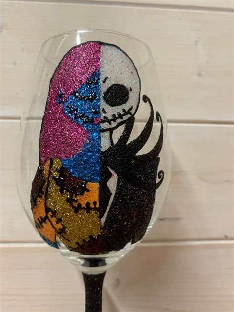 White Wine Glass Nightmare Before Christmas Design Halloween Etsy