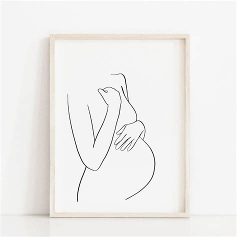 Pregnant Woman Line Art Black And White Printable Minimalist Etsy