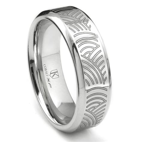 Cobalt Xf Chrome Laser Engraved Wedding Band Ring W Ripple Designs