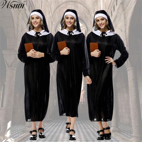 hot arab clothing black sexy catholic monk cosplay dress halloween virgin mary nun costume for