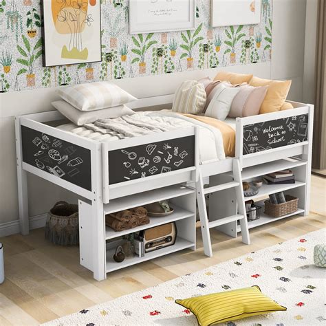 Buy Harper And Bright Designs Kids Low Loft Bed With 2 Movable Storage