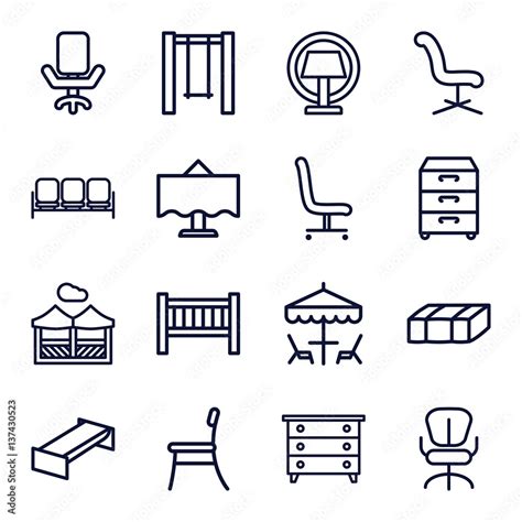Set Of 16 Furniture Outline Icons Stock Vektorgrafik Adobe Stock