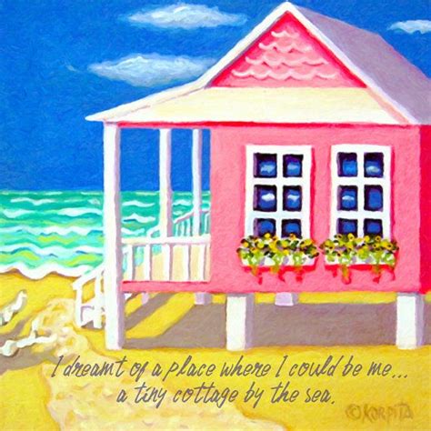 Beach Cottage Decor Pink House Tiny House Art Beach Art Etsy Beach