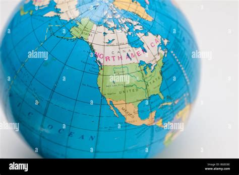 Close Up Of A Globe Showing North America Canada And The United States