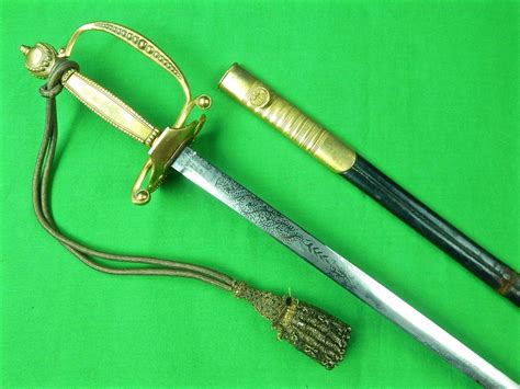 Antique Vintage Old English British Engraved Sword W Scabbard Knot