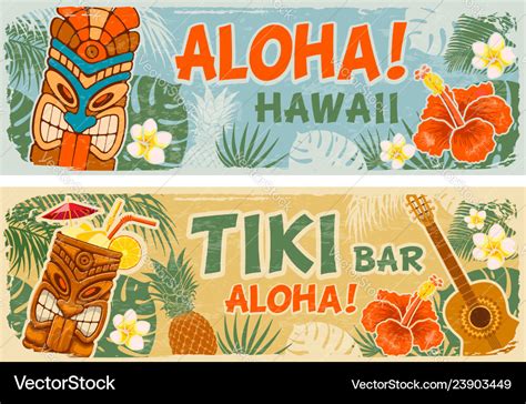 Horizontal Banners Set In Hawaiian Style Vector Image