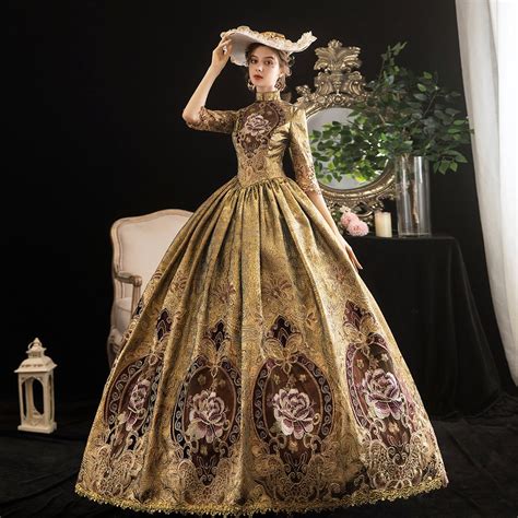 Vintage Retro Medieval Gold Ball Gown Prom Dresses 2021 12 Sleeves