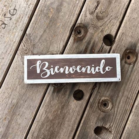 Small Bienvenidos Wood Sign Spanish Phrase On Wooden Sign Etsy Wood