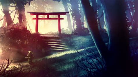 Samurai Warrior Forest Path Tree Shrine Wallpaper Resolution