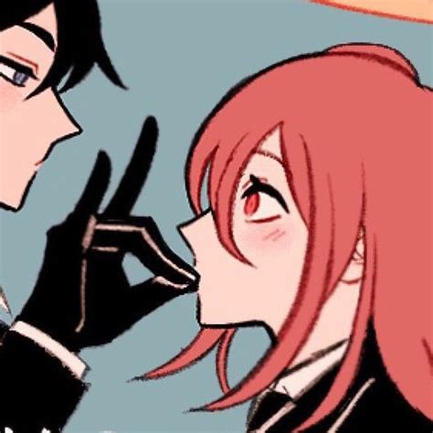 Two Anime Characters With Red Hair And Black Clothes One Is Biting