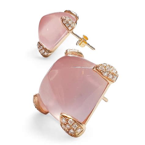 Fei Liu Rose Quartz Diamond 18 Karat Rose Gold Asymmetric Stud Earrings
