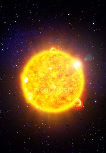 Glowing Sun Star With Solar Flares Digital Illustration — Galaxy