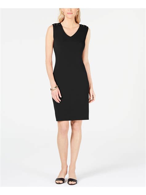 Jm Collection Womens Black Sleeveless Above The Knee Sheath Dress